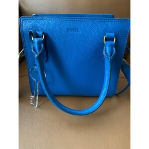 Fossil Blue Leather Mini Satchel Crossbody Purse Adjustable Handbag